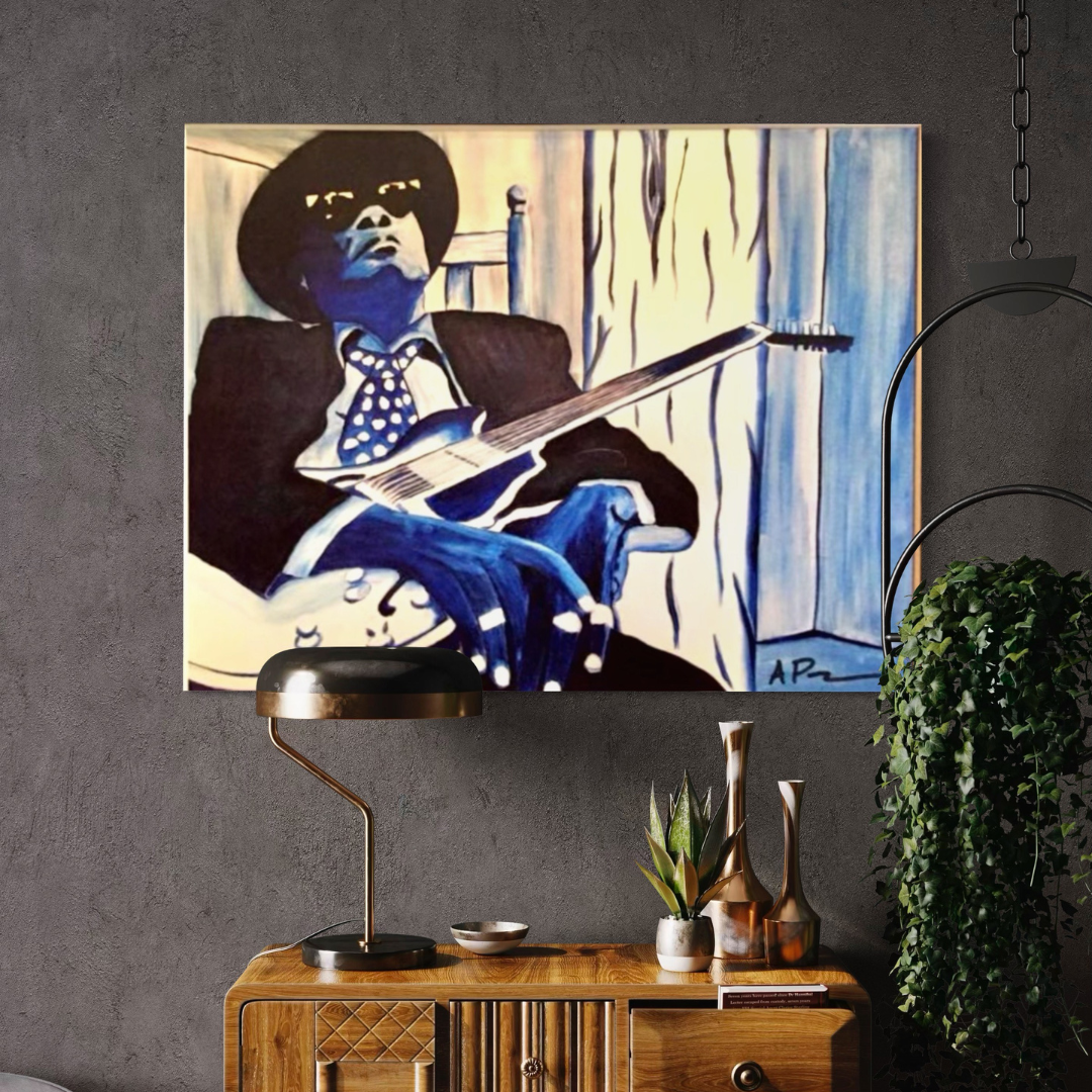 Original musician fine art by Cuban American artist April Paige featuring dancers, guitarists, and blues musicians.