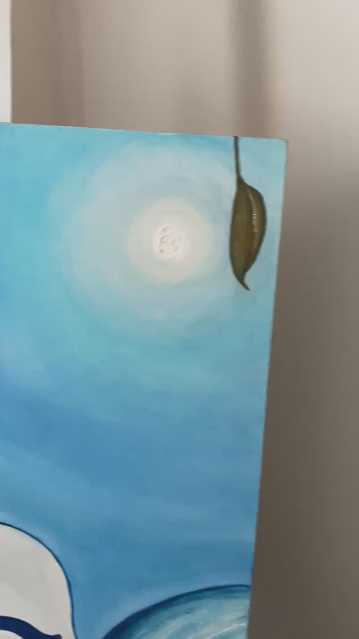 Detailed video of Ascension painting with a signature on a canvas. 